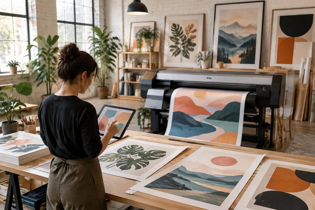 personnalisez vos posters et œuvres d’art à la demande grâce au print on demand : créez des impressions uniques, sans stock et adaptées à votre style.